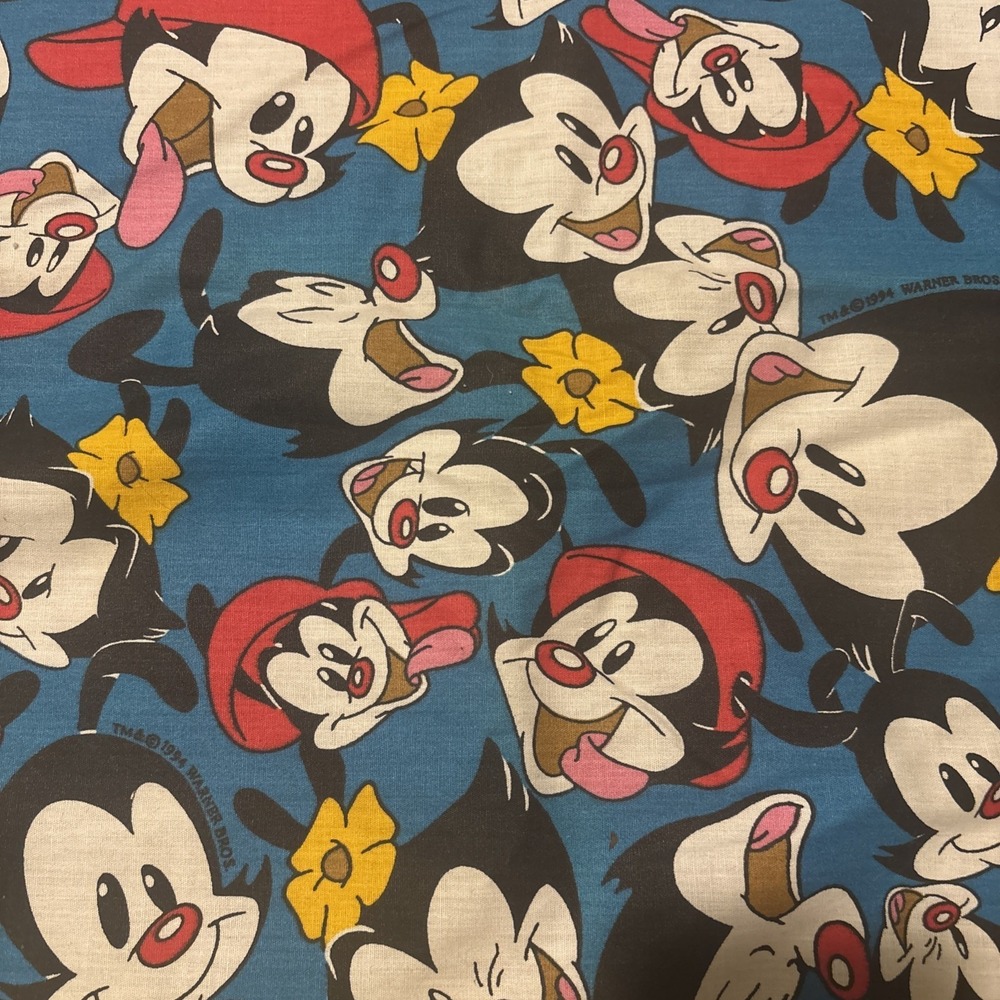 Vintage 1994 Blue Animaniacs cartoon COTTON FABRIC Yakko Wakko 44 x 60in 1.5yd